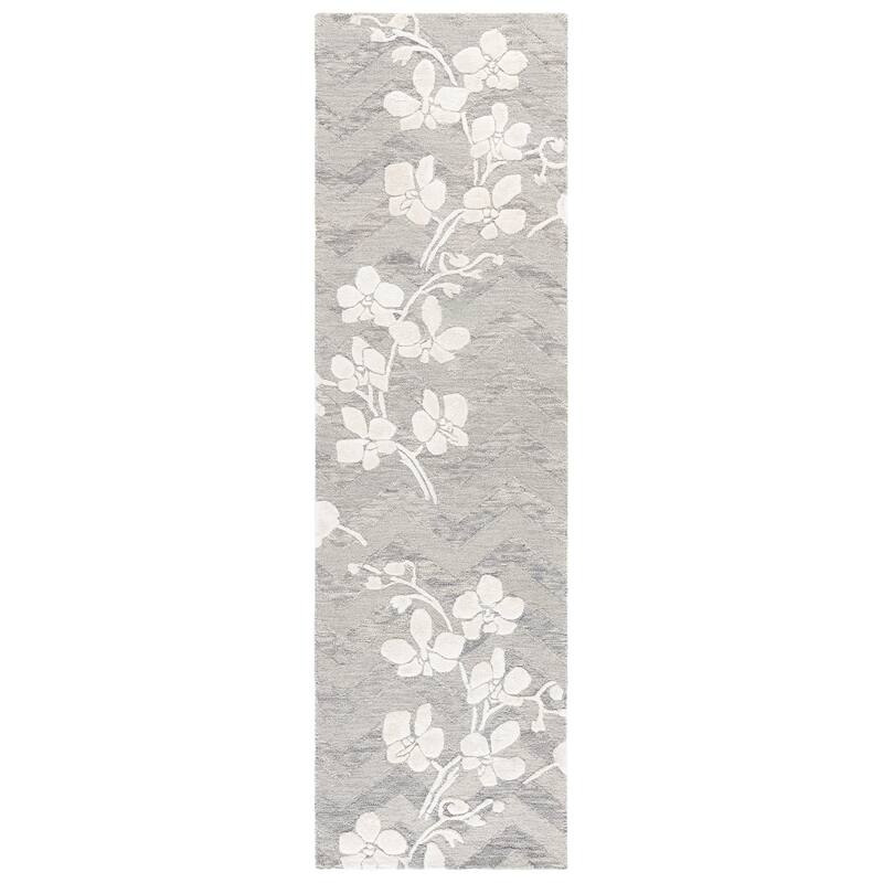 SAFAVIEH Handmade Glamour Barbe Wool Rug - 2'3" x 8' Runner - Grey/Ivory