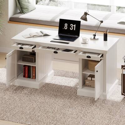 67''Executive Desk,Computer Desk,2 Storage Cabinet,3 Drawers,Rectangle Desk with back,Reading Desk,Writing Table,Workstation