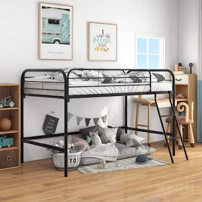 Twin Size Metal Loft Bed, Black High Loft Bed