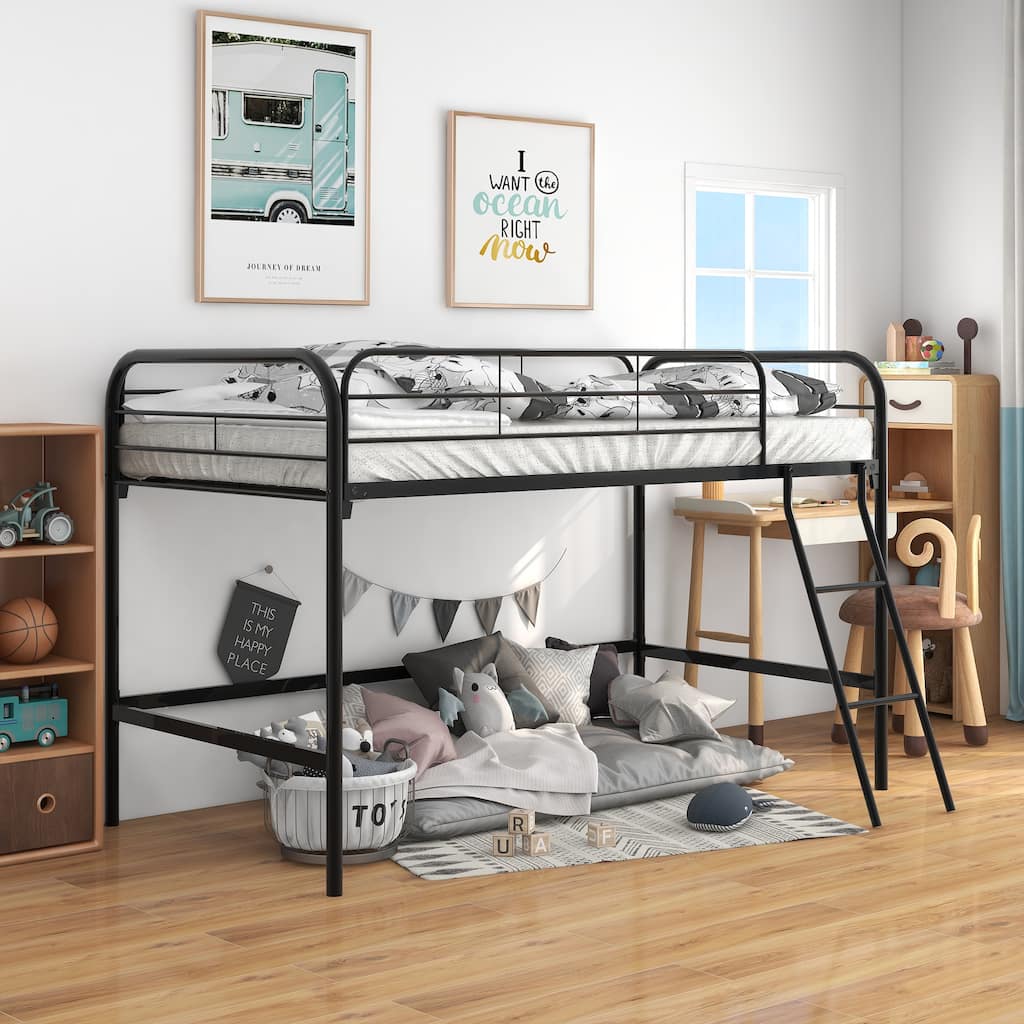 Twin Size Metal Loft Bed, Black High Loft Bed
