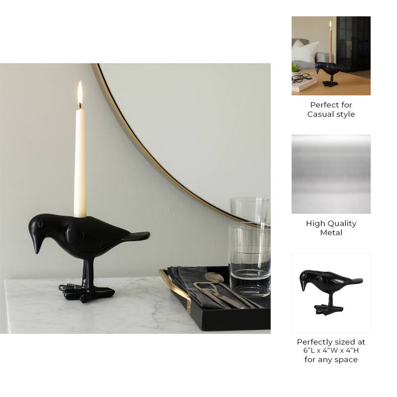 Aluminum Crow-Shaped Taper Candle Holder - Black, 4 in. - 6.0"