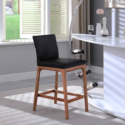 Somette Emily Low-Back Counter Stool with Wood Base and Black Upholstery - N/A