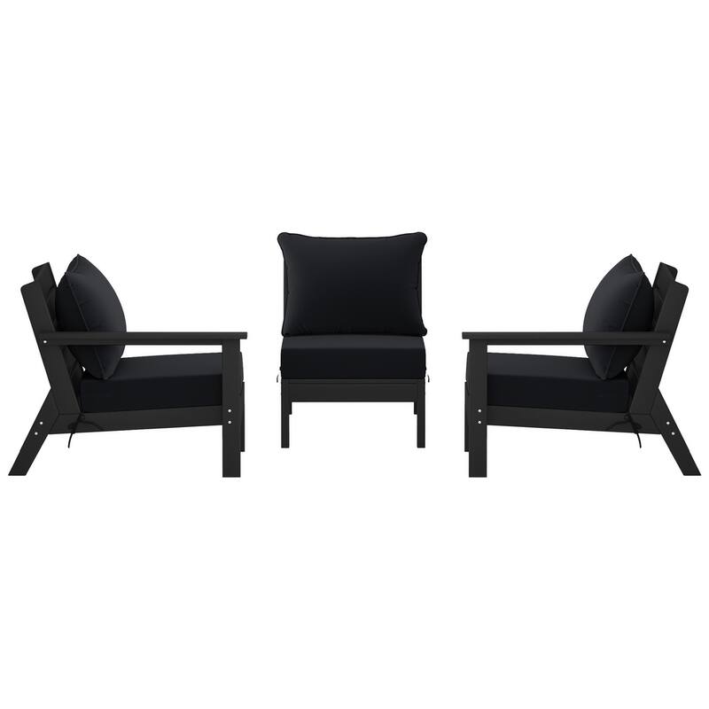 Birchwood All Weather HDPE Outdoor Patio Deep Seating Black Sofa With Cushions (3-Piece)