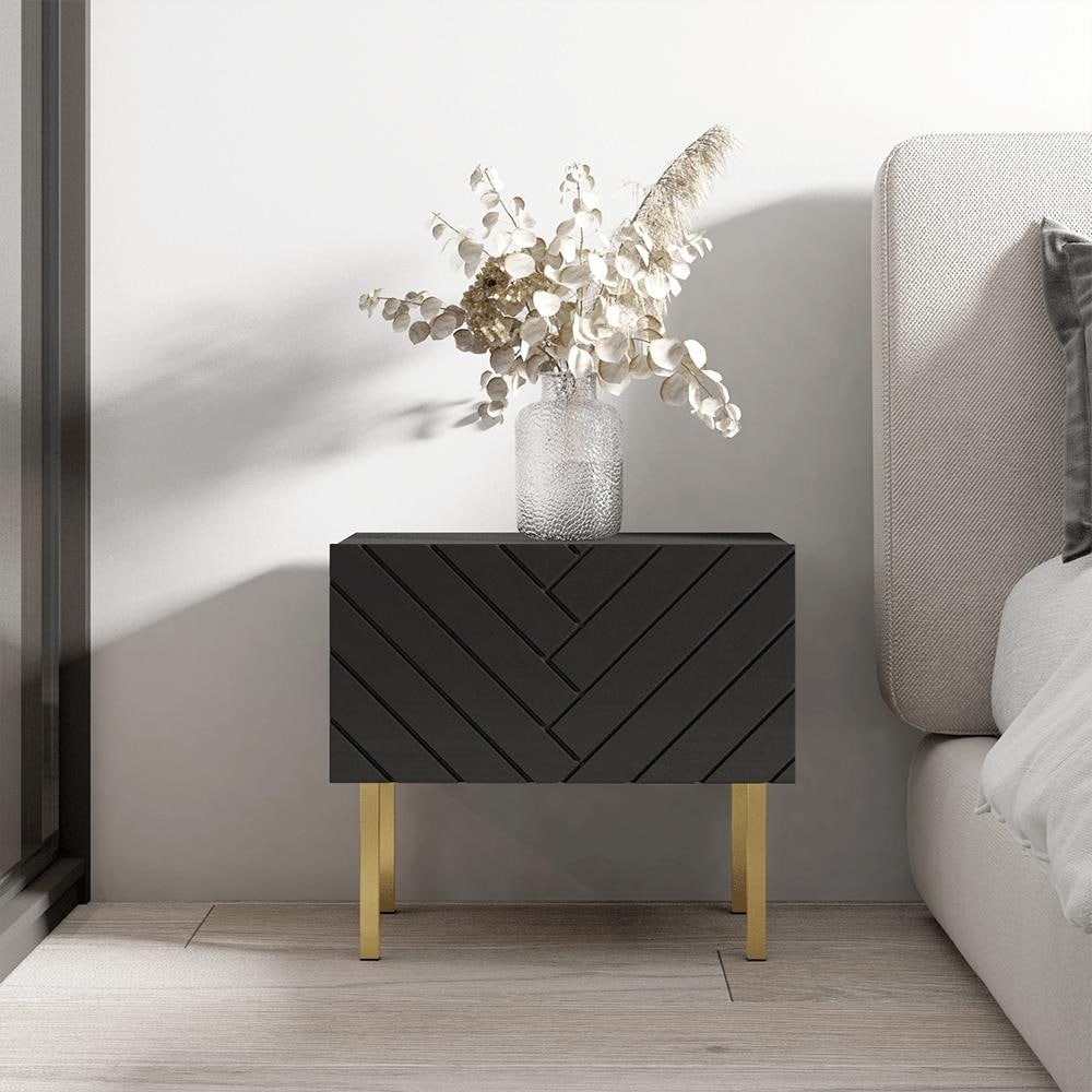 Meble Furniture Gala 04 Modern Nightstand 19.7-Inch Width - High Gloss Fronts Matte Body European Design