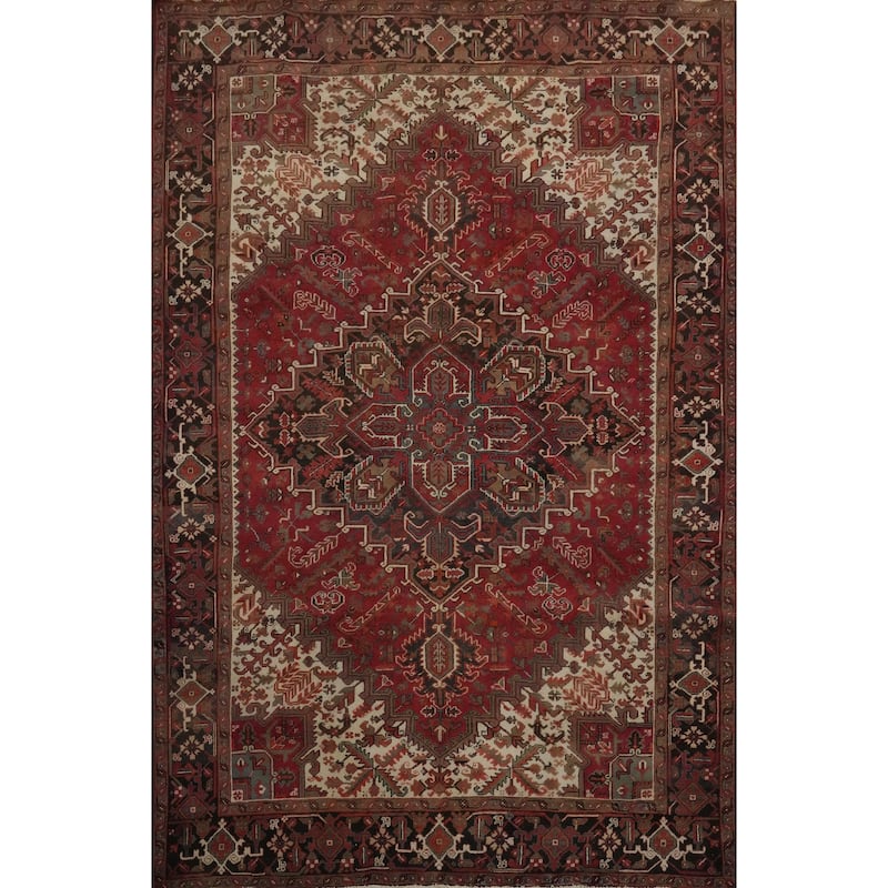 Hand Knotted Oriental 100% Wool Carpet Traditional Medallion Red Heriz Area Rug - 10' 9'' X 8' 4''