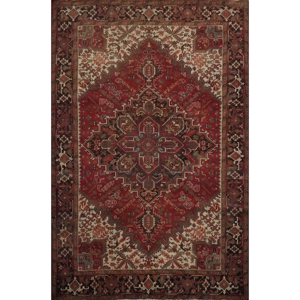 Hand Knotted Oriental 100% Wool Carpet Traditional Medallion Red Heriz Area Rug - 10' 9'' X 8' 4''