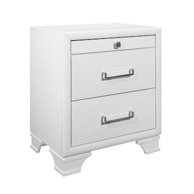 White MDF 2-Drawer Nightstand with Metal Accents and Storage for Bedroom