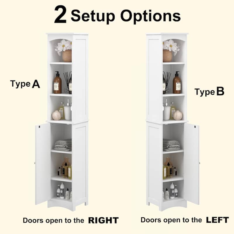 64.17"Tall Bathroom Storage Cabinet with Adjustable Shelves,Slim 1 Doors Freestanding Cabinet with Anti-Tip, Open compartments