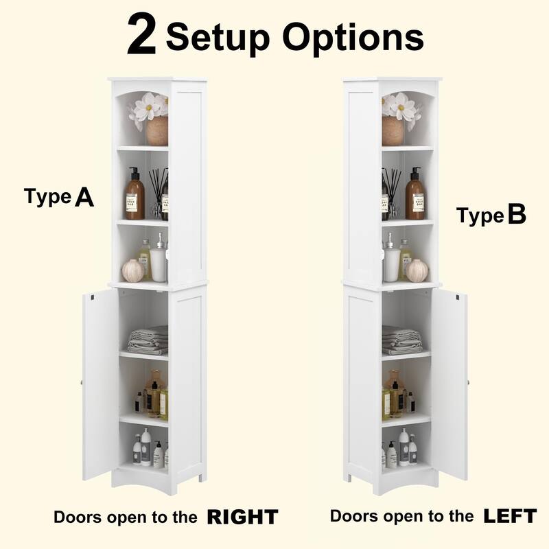 Anmytek Tall Bathroom Storage Cabinet with Reversible Door White Narrow Linen Tower Floor Organizer for Small Spaces