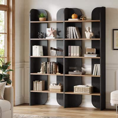 5-Tier Farmhouse Bookshelf, 70.87-Inch Double Wide Bookcase