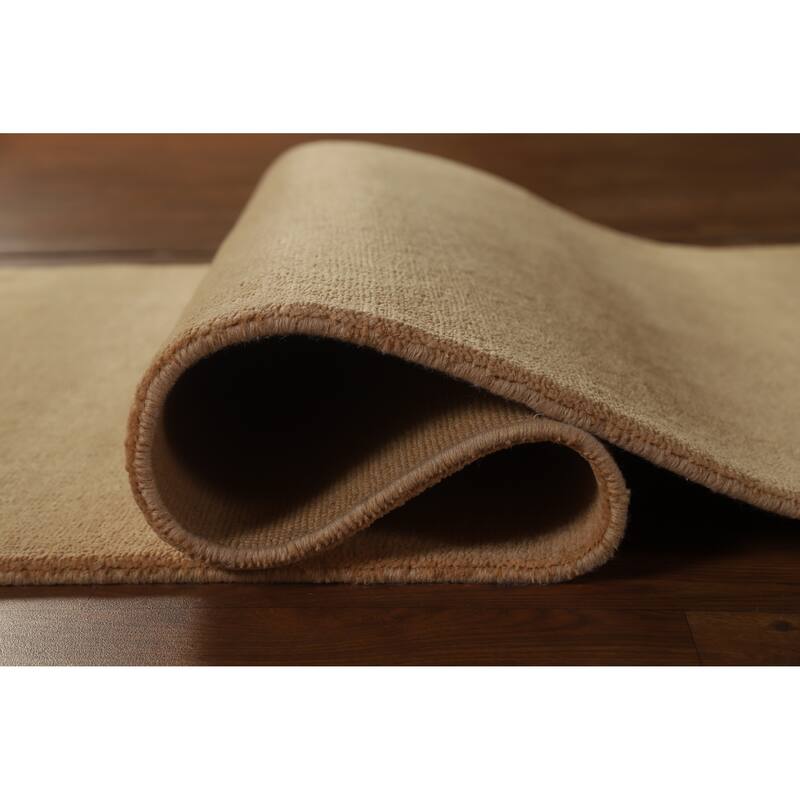 Hand Knotted Oriental 100% Wool Carpet Modern Solid Yellow & Gold Gabbeh Runner Rug - 10' 2'' X 3' 1''