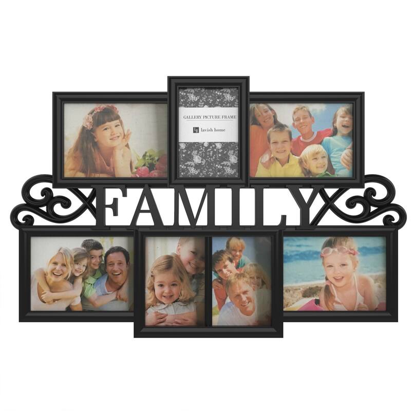 Family Collage Picture Frame with 7 Openings for Three 4x6 and Four 5x7 Photos (Black) - Black - 5x7