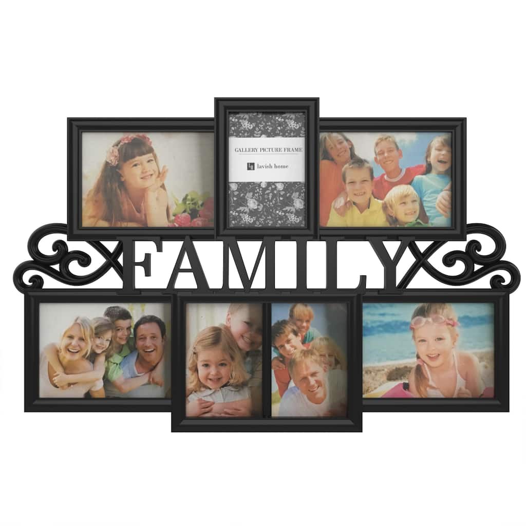 Family Collage Picture Frame with 7 Openings for Three 4x6 and Four 5x7 Photos (Black)