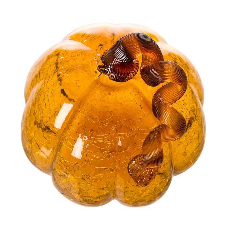 Glitzhome Amber Crackle Handblown Glass Pumpkins for Fall Harvest Decorating