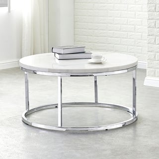 Steve Silver Eden White Marble Top Round Coffee Table