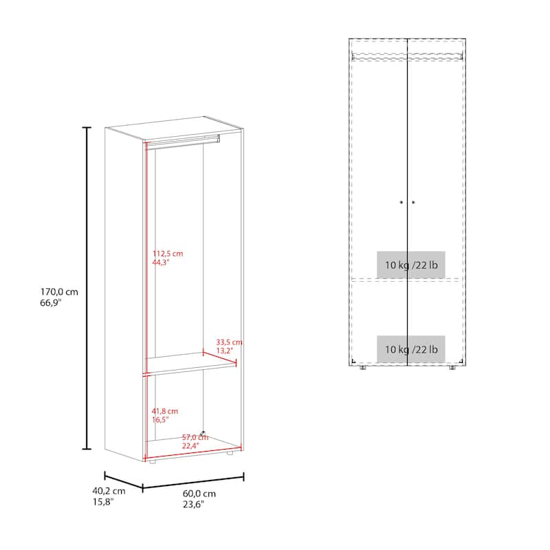 Rossetta Modern 2-Door Rectangular Shape Simple Wardrobe Cabinet