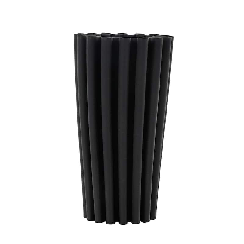 Black Ceramic Dimensional Ribbed Abstract Vase with Cylindrical Ridges
