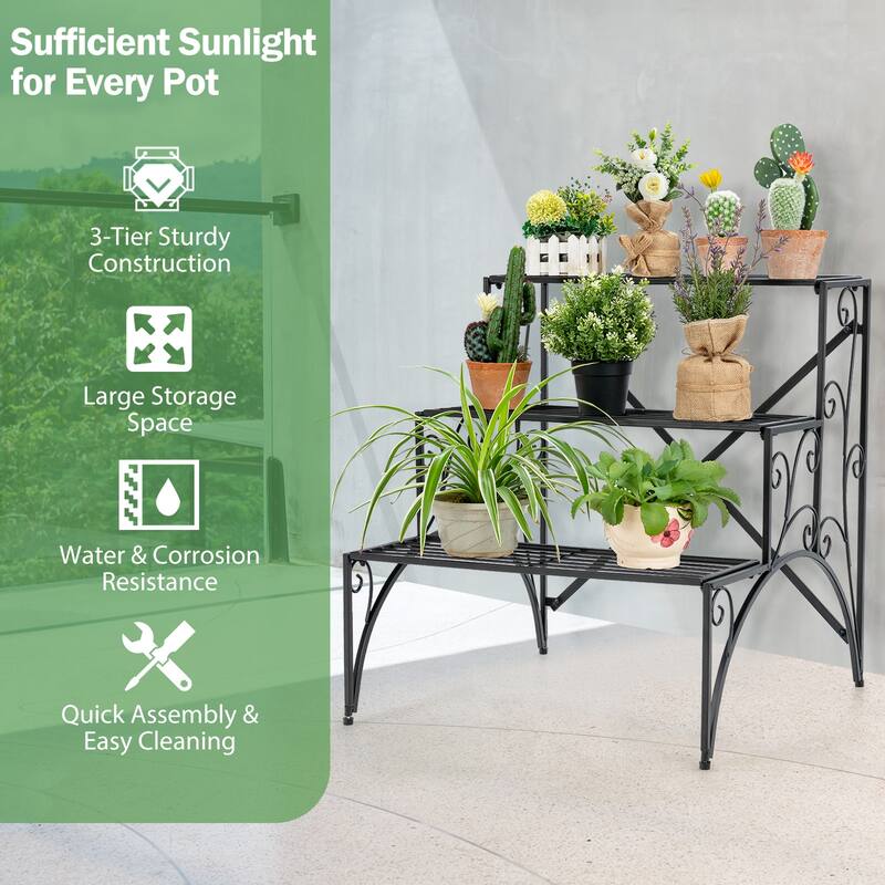 Costway 3 Tier Stair Style Metal Plant Stand Garden Shelf Flower Pot