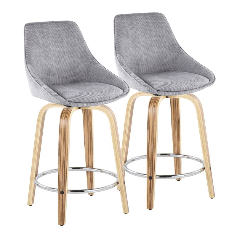 Carson Carrington Alba 24" Fixed-Height Upholstered Counter Stool with Bent Wood Legs & Round Footrest (Set of 2)
