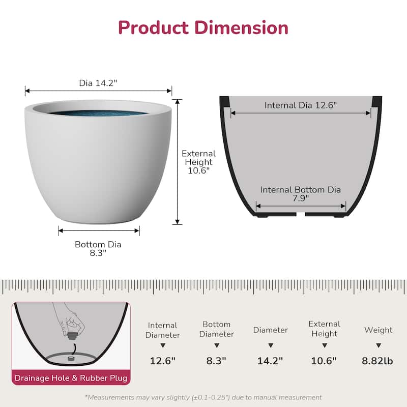 Concrete Round Planter with Enhanced Interior Pot with Drainage Holes