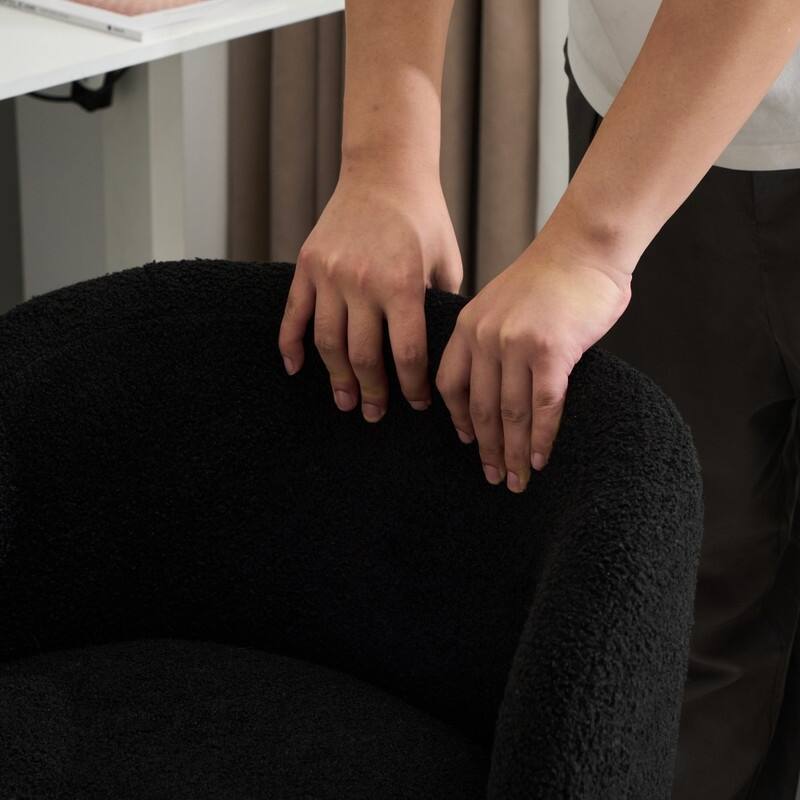 Cute Modern Teddy Swivel Chair Armless Adjustable Height Office Desk Chair with No Wheels and Backrest Support - N/A