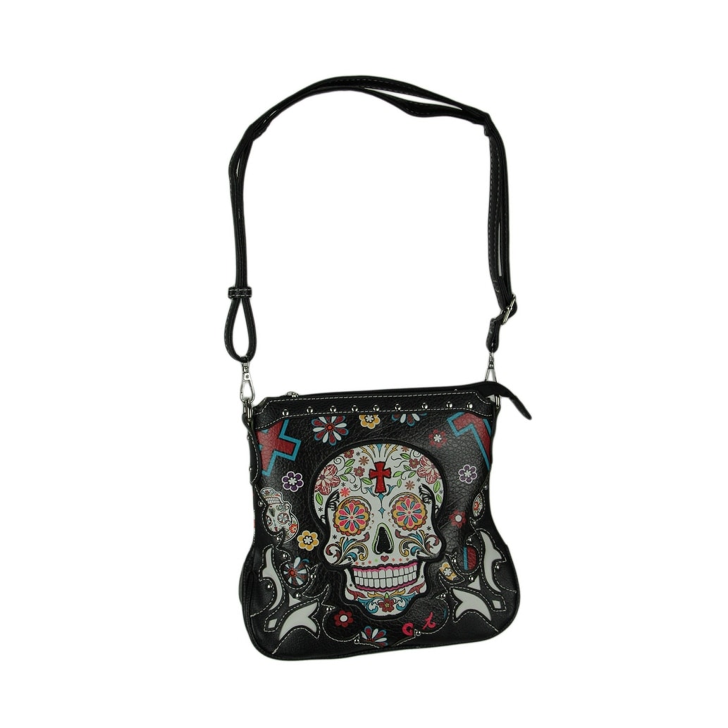 Sugar Skulls Flowers And Crosses Colorful Concealed Carry Crossbody Purse 9 5 X 10 3 Inches Sugar Skulls Flowers And Crosses Colorful Concealed Carry Crossbody Purse 9 5 X 10 3 Inches