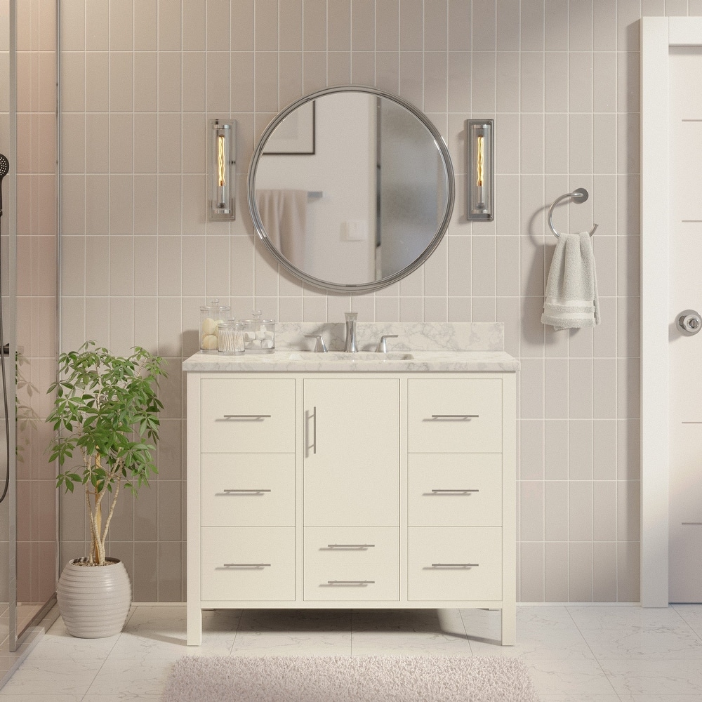 KitchenBathCollection California 42" Bathroom Vanity with Carrara Marble Top