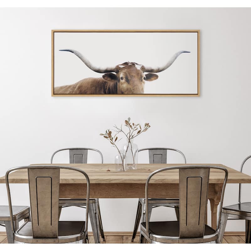 Kate and Laurel Sylvie Longhorn Framed Canvas by Creative Bunch Studio
