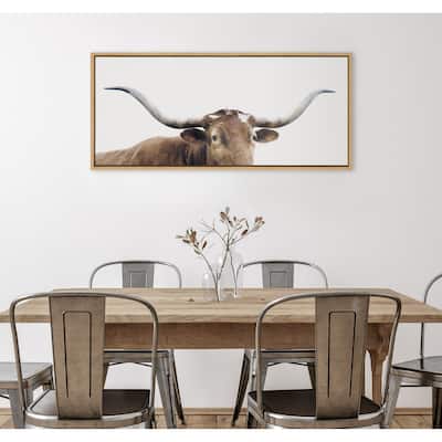 Kate and Laurel Sylvie Longhorn Framed Canvas by Creative Bunch Studio