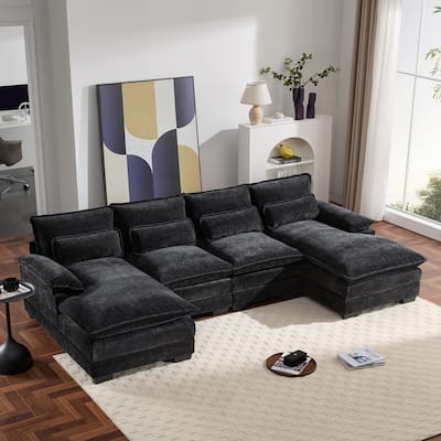 Modern Modular U-shaped Sectional Sofa, Chenille Cloud Couch Set