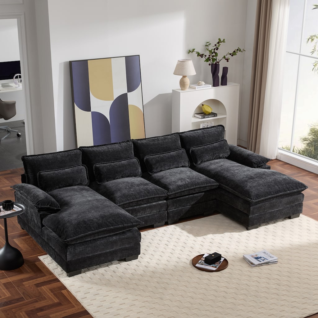 Modern Modular U-shaped Sectional Sofa, Chenille Cloud Couch Set