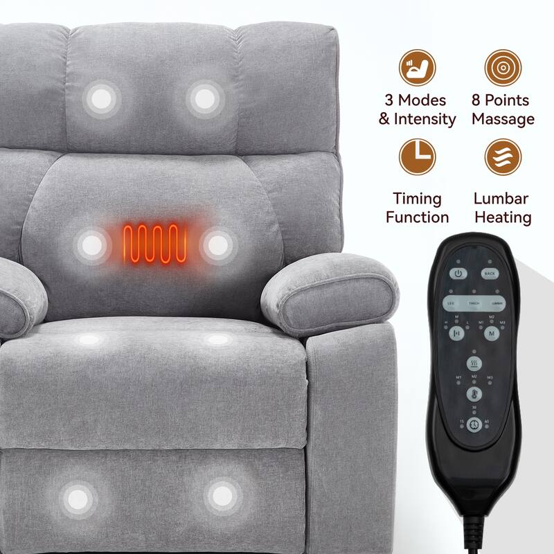 Heat Massage Dual Motor Infinite Position Large Electric Power Lift Recliners with Hidden Cup Holders,Power-Remote,Medium-firm