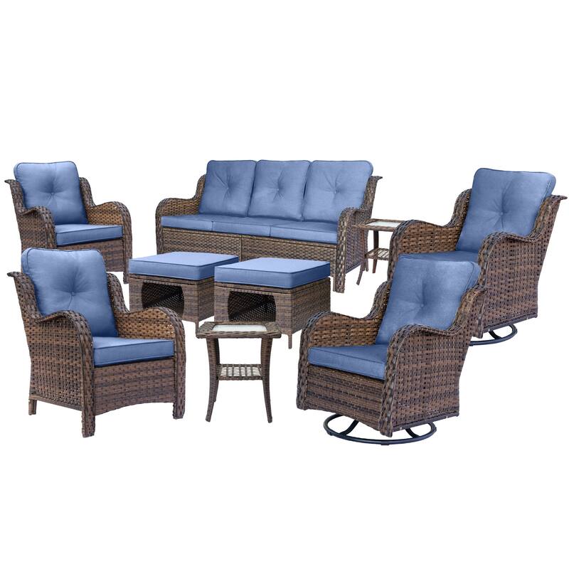 High Back Wicker Outdoor Patio Conversation Sets with Swivel Chairs