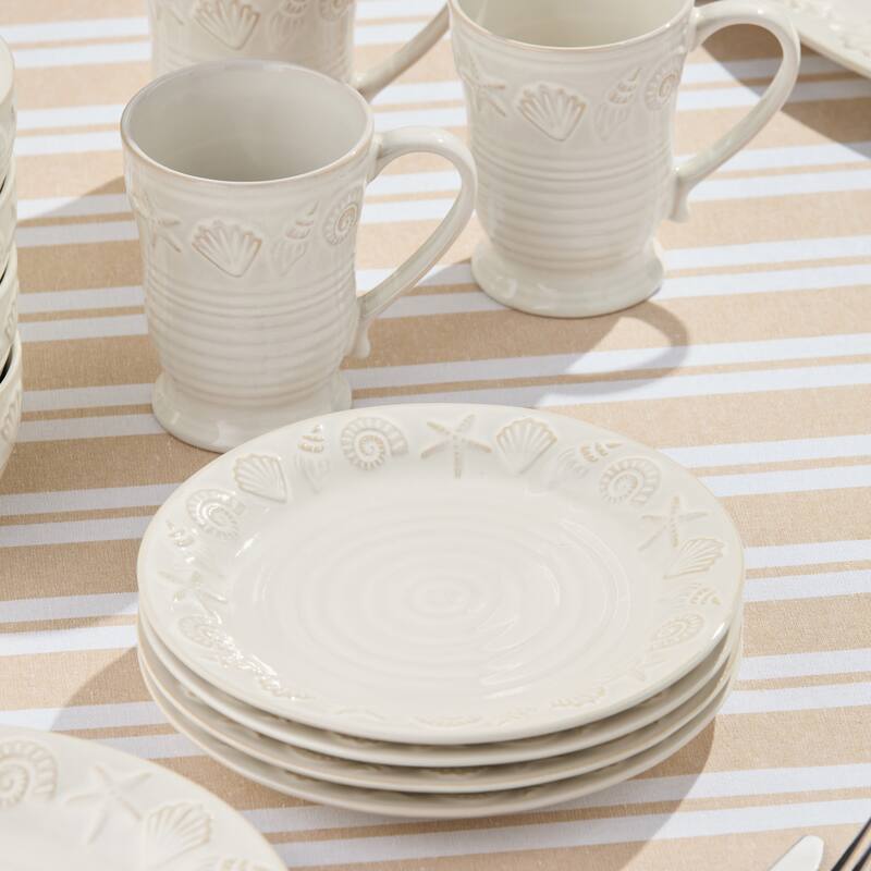 Certified International Coastline Cream 8.5" Salad/Dessert Plates, Set of 4 - 8.50"L x 8.50"W x 1.00"H