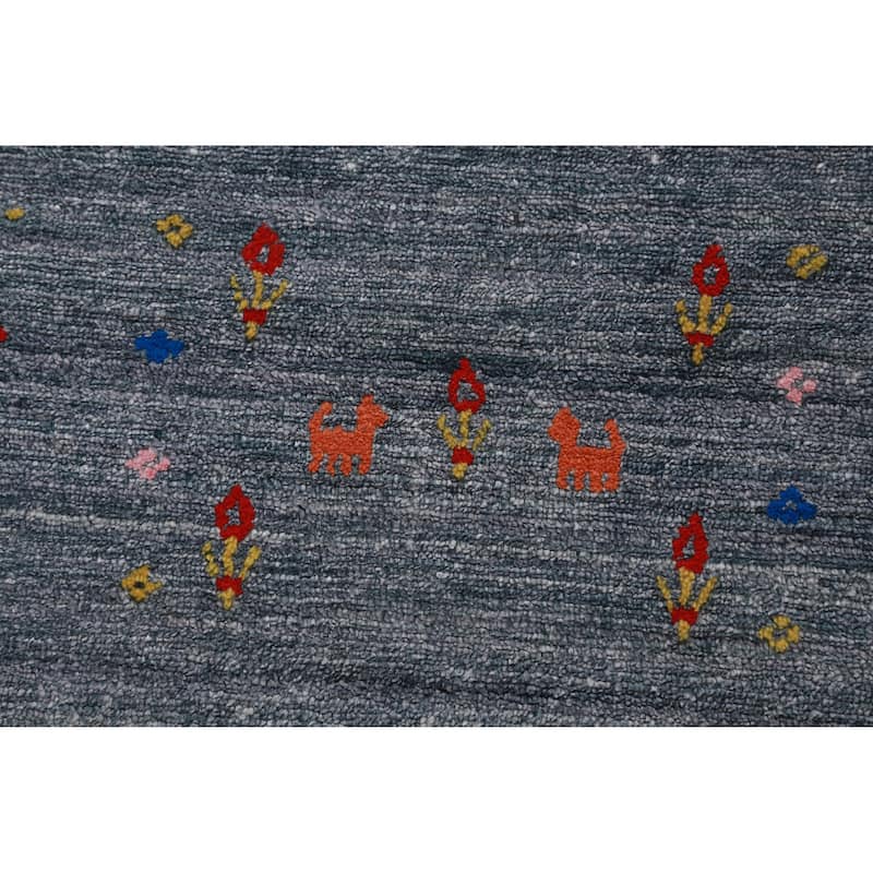 Tribal Gabbeh Indian Area Rug Hand-Knotted Blue Wool Carpet - 9'0" x 12'4"