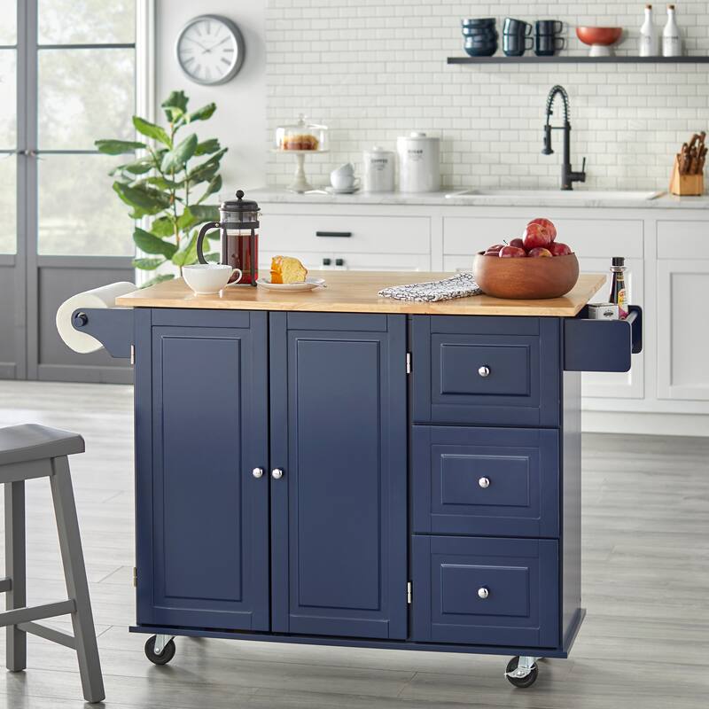 Simple Living 3-drawer Drop Leaf Kitchen Cart - Indigo Blue