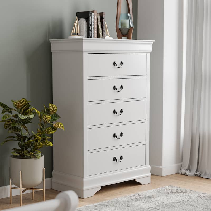 Furniture of America Devi Traditional Solid Wood 5-drawer Chest - White