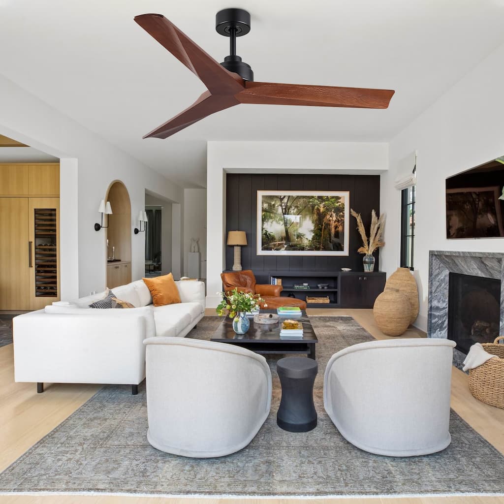 52" Lowe Profile Ceiling Fan without Light, Solid Wood Fan Blades