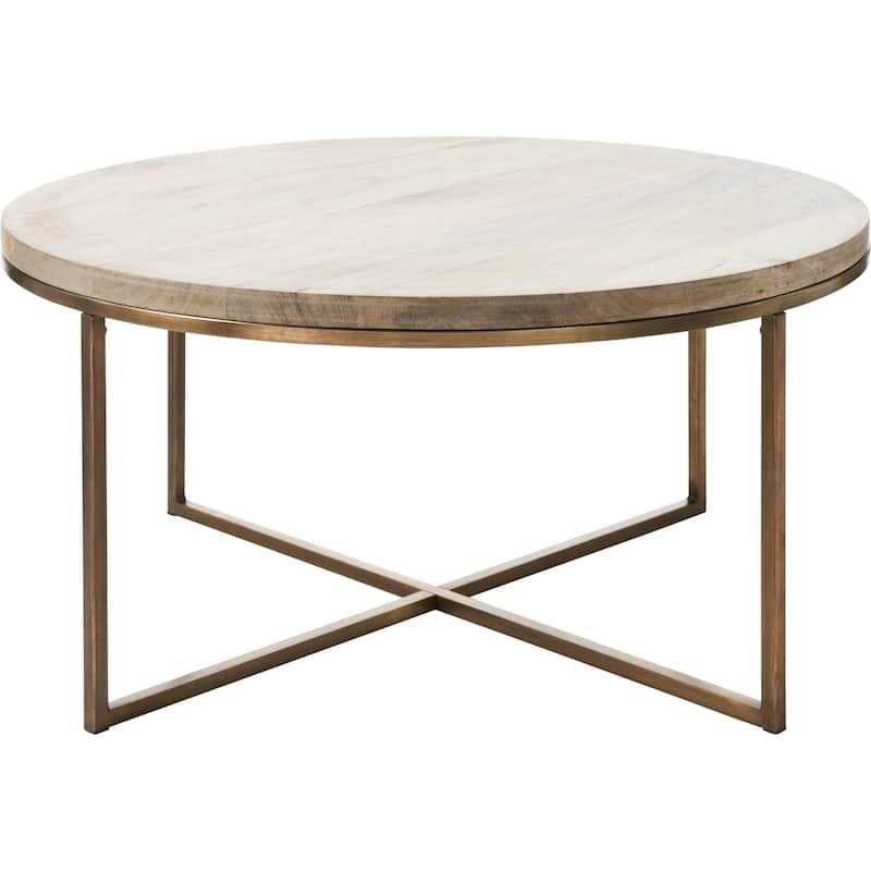 Modern Mango Wood Coffee Table - 30" - Beige and Gold