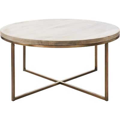 Modern Mango Wood Coffee Table - 30" - Beige and Gold