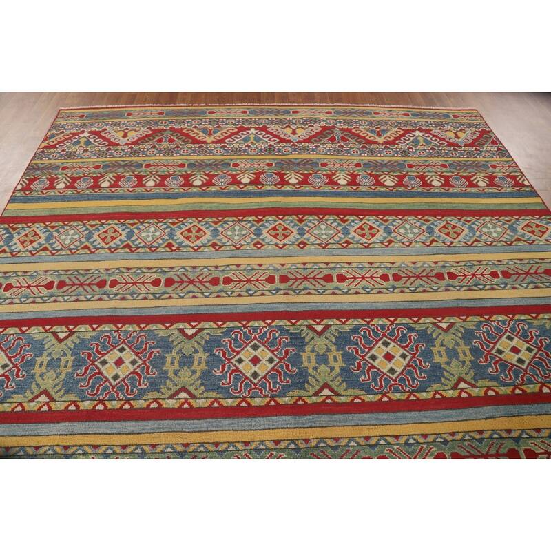 Striped Kazak Oriental Area Rug Wool Carpet - 7'11" x 10'3"