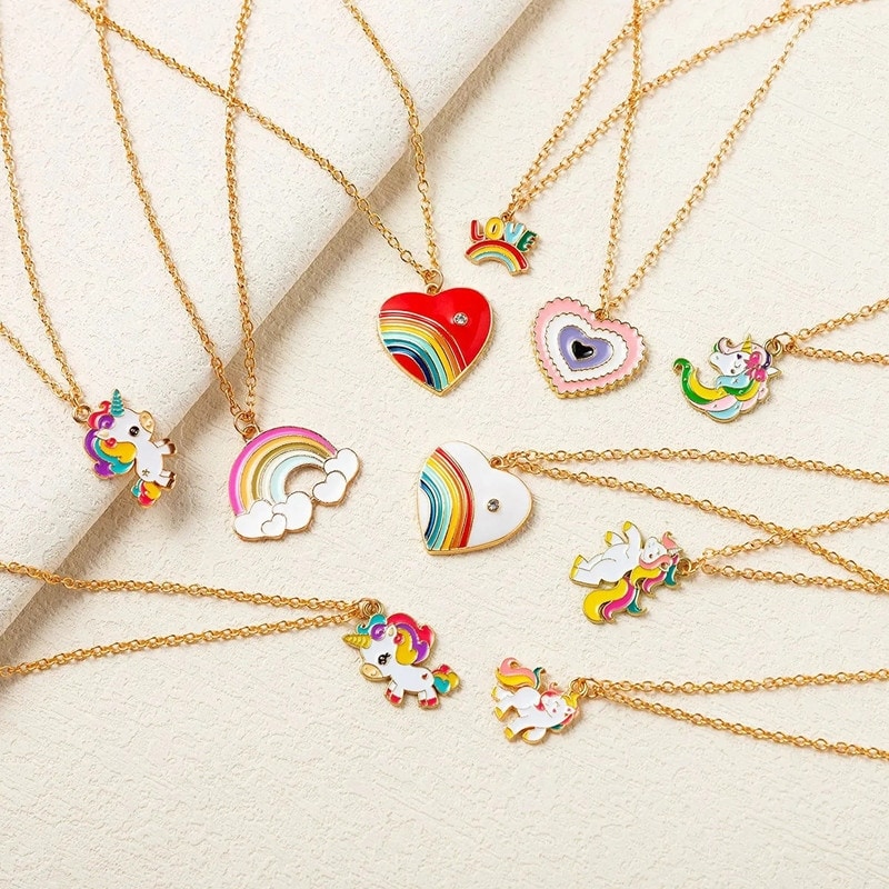 14 Pcs Valentine's Day Cute Necklaces for Teen Girls, Featuring