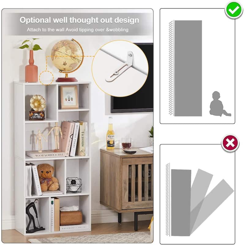 VECELO Modern Irregular Shape Tall Bookshelf Multi-Purpose Waterproof Vertical Horizontal Storage for Bedroom Living Room