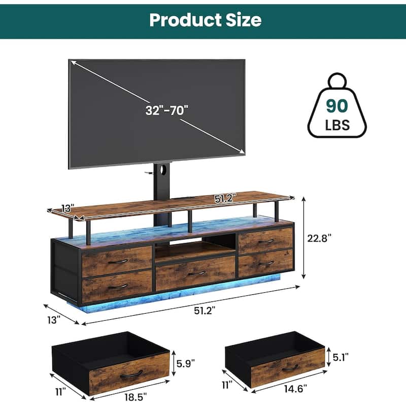 TV Stand with Mount 32/55/65/70 inch TVs Power Outlets Storage Entertainment Center