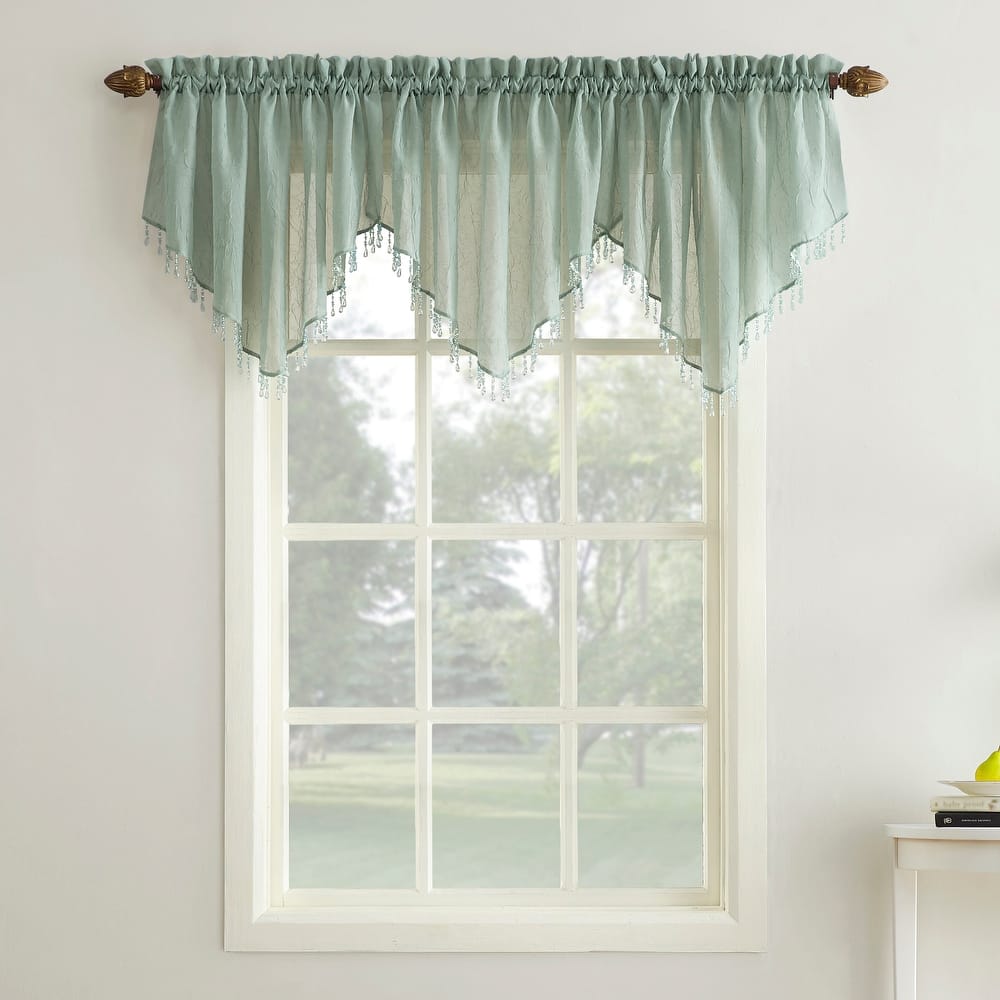 No. 918 Erica Crushed Voile Ascot Beaded Sheer Rod Pocket 1-Piece Curtain Valance