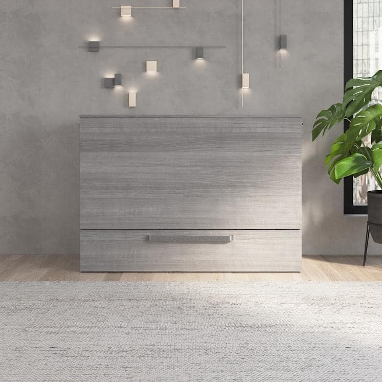 Bestar Borealis 57W Full Murphy Cabinet Bed with Drawer and Mattress