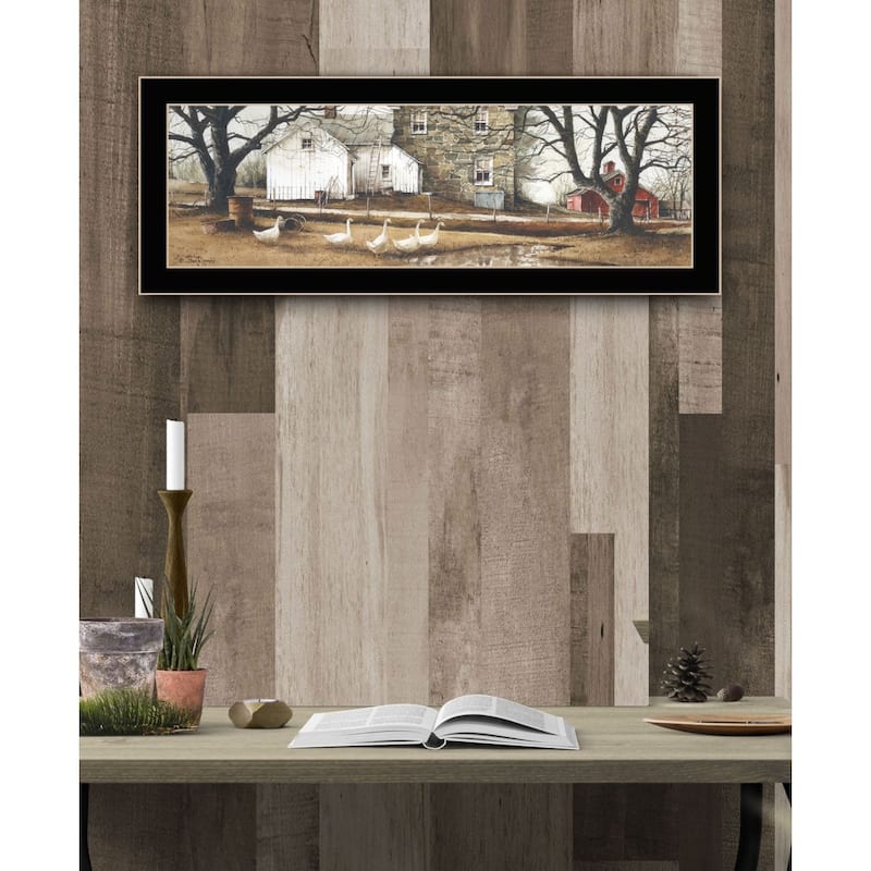 TrendyDecor4U Farmhouse "Puddle Jumpers" Framed Print Wall Art by John Rossini - Blue, Green, White, Tan, Earth Tones