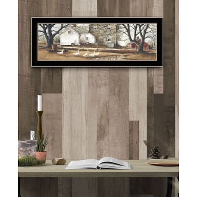 TrendyDecor4U Farmhouse "Puddle Jumpers" Framed Print Wall Art by John Rossini - Blue, Green, White, Tan, Earth Tones