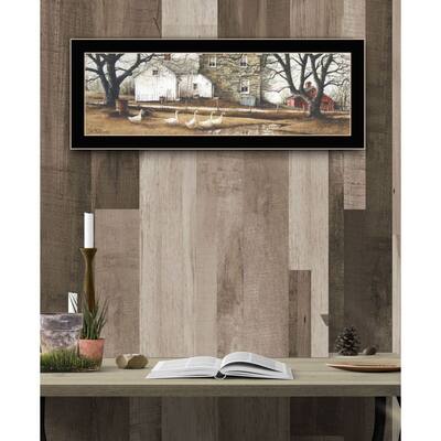TrendyDecor4U Farmhouse "Puddle Jumpers" Framed Print Wall Art by John Rossini - Blue, Green, White, Tan, Earth Tones