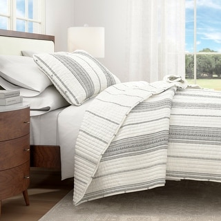 Linery & Co. Farmhouse Stripe Microfiber Quilt Set With Shams.